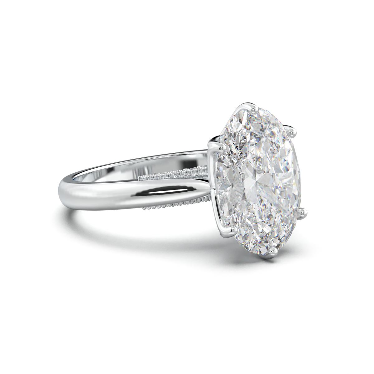 Oval Tulip Setting Hidden bridge Halo Engagement Ring