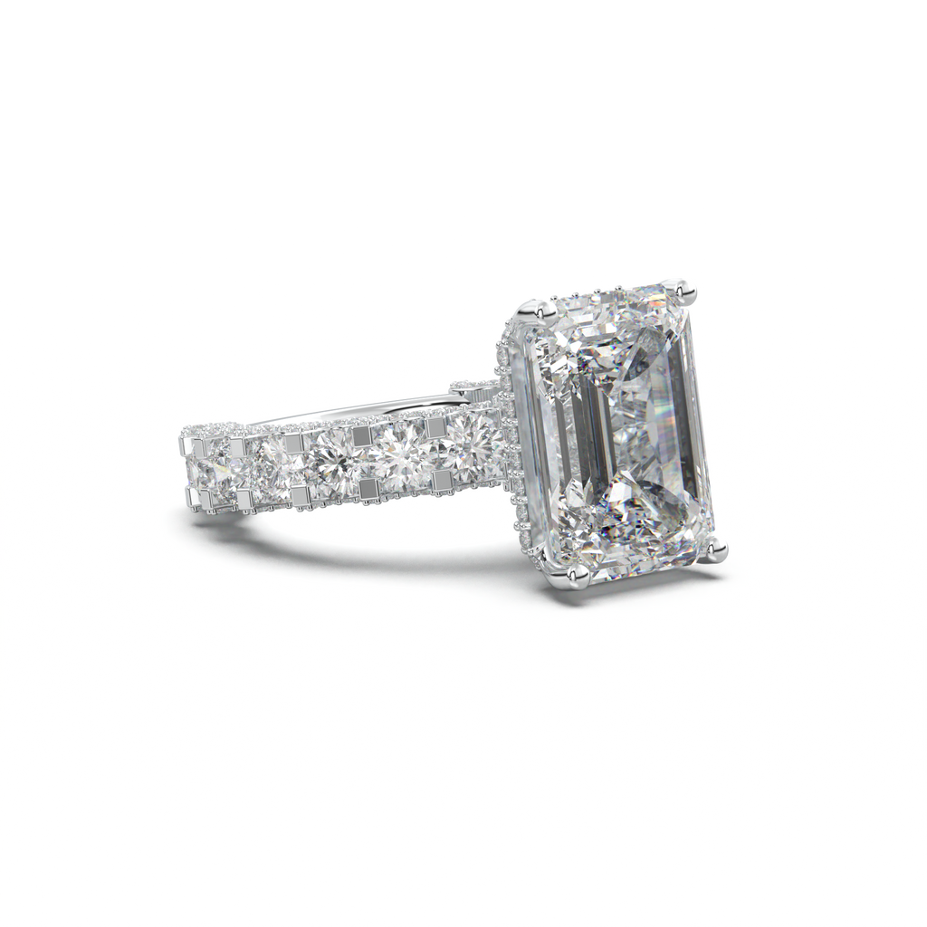 Emerald Diamond Band Engagement Ring