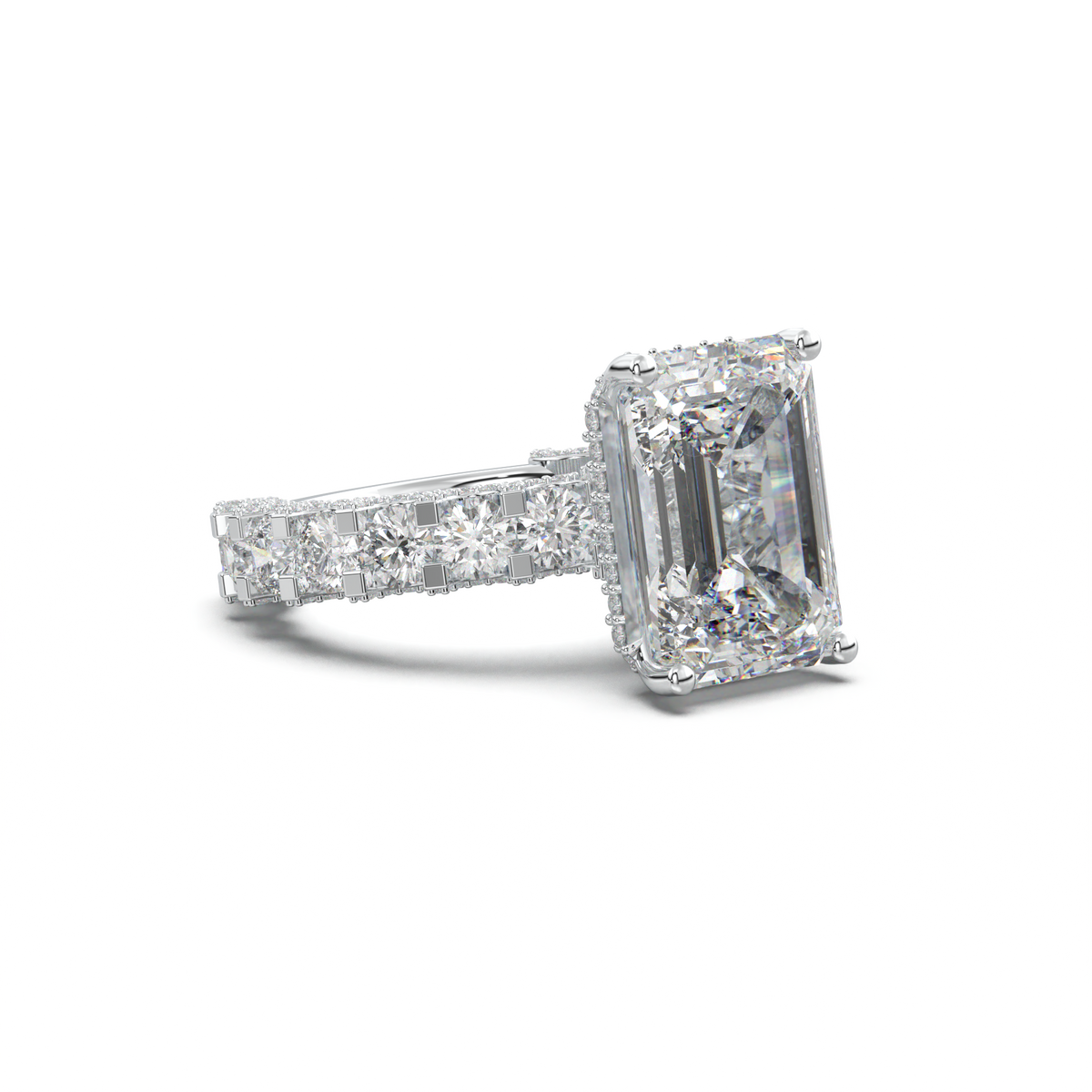 Emerald Diamond Band Engagement Ring