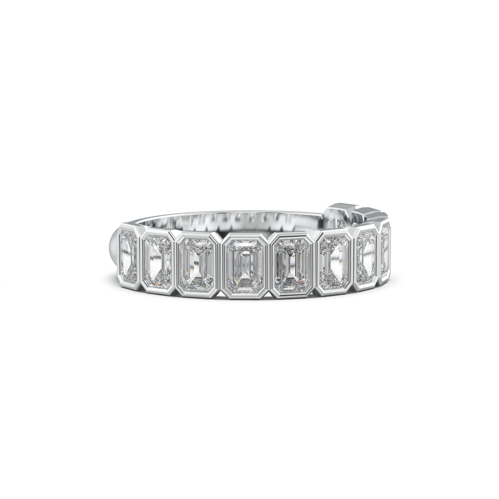 Emerald Bezel Half-Eternity Wedding Band