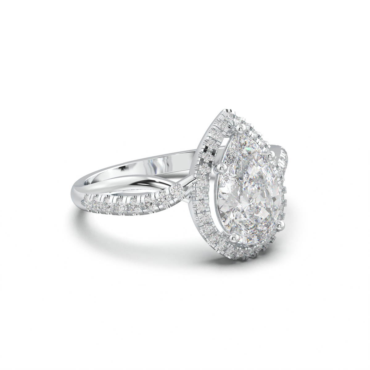 Pear Halo Twisted Pavé Engagement Ring