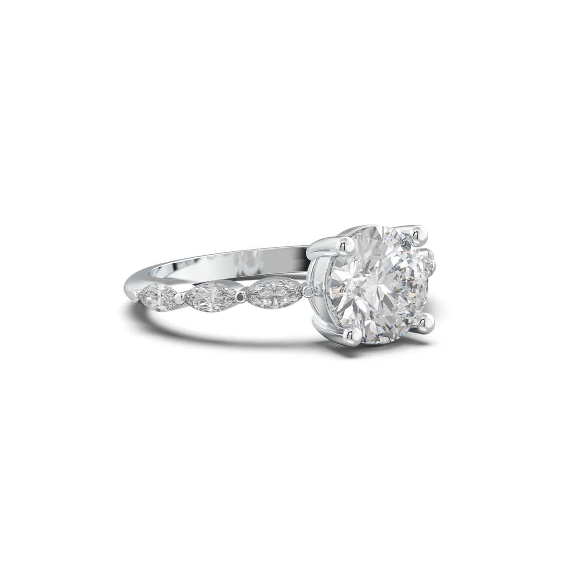 Round Marquise Side-Stone Engagement Ring