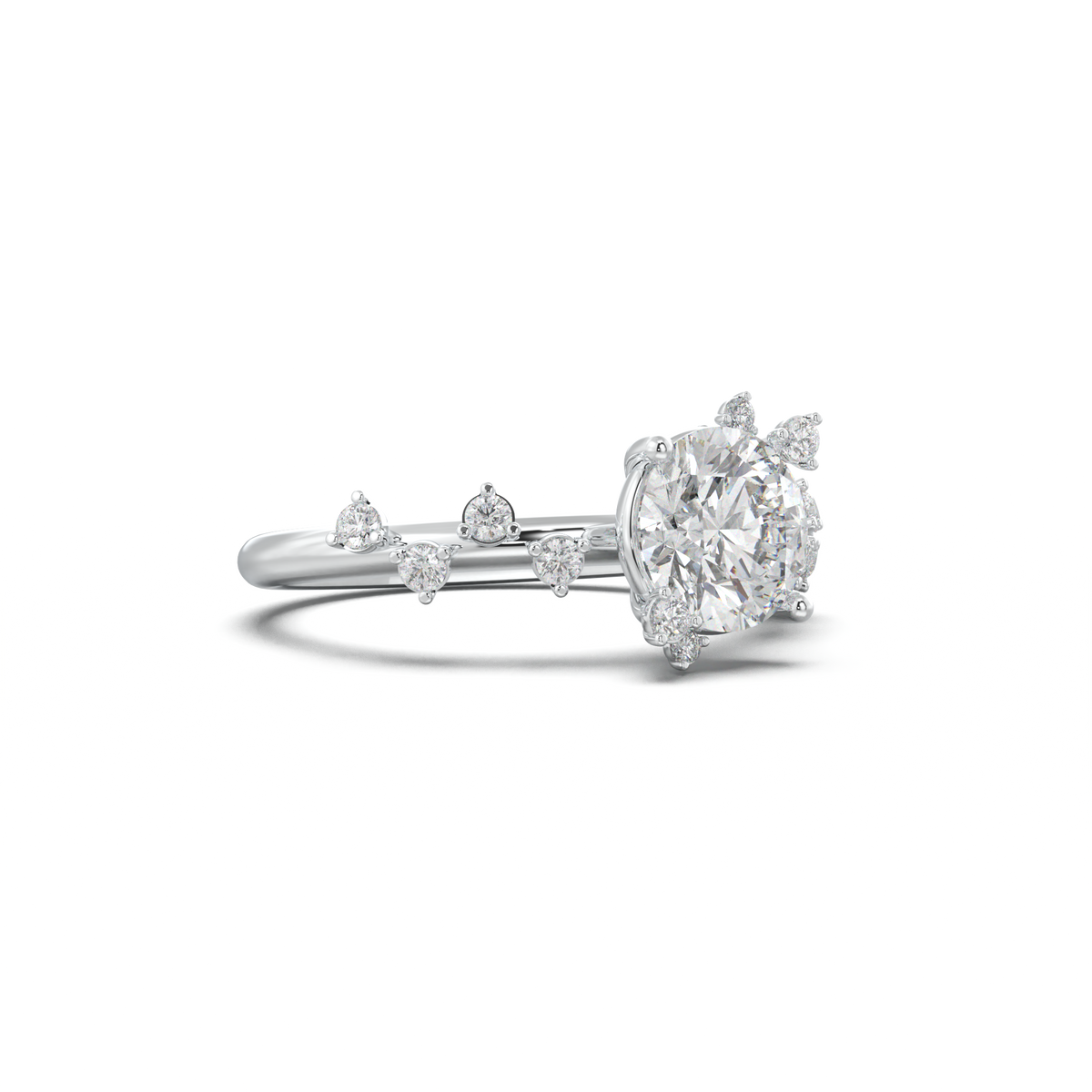 Round Botanical Accent Engagement Ring