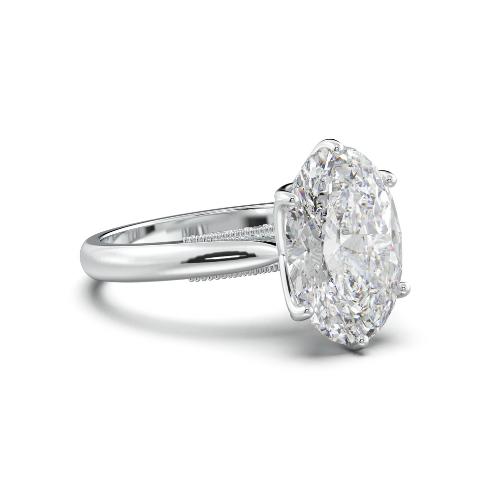 Oval Tulip Setting Hidden bridge Halo Engagement Ring