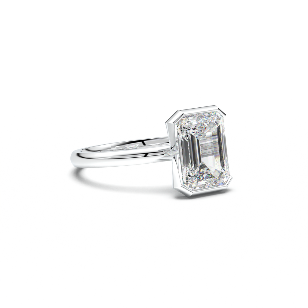 Emerald Cut Half-Bezel Engagement Ring