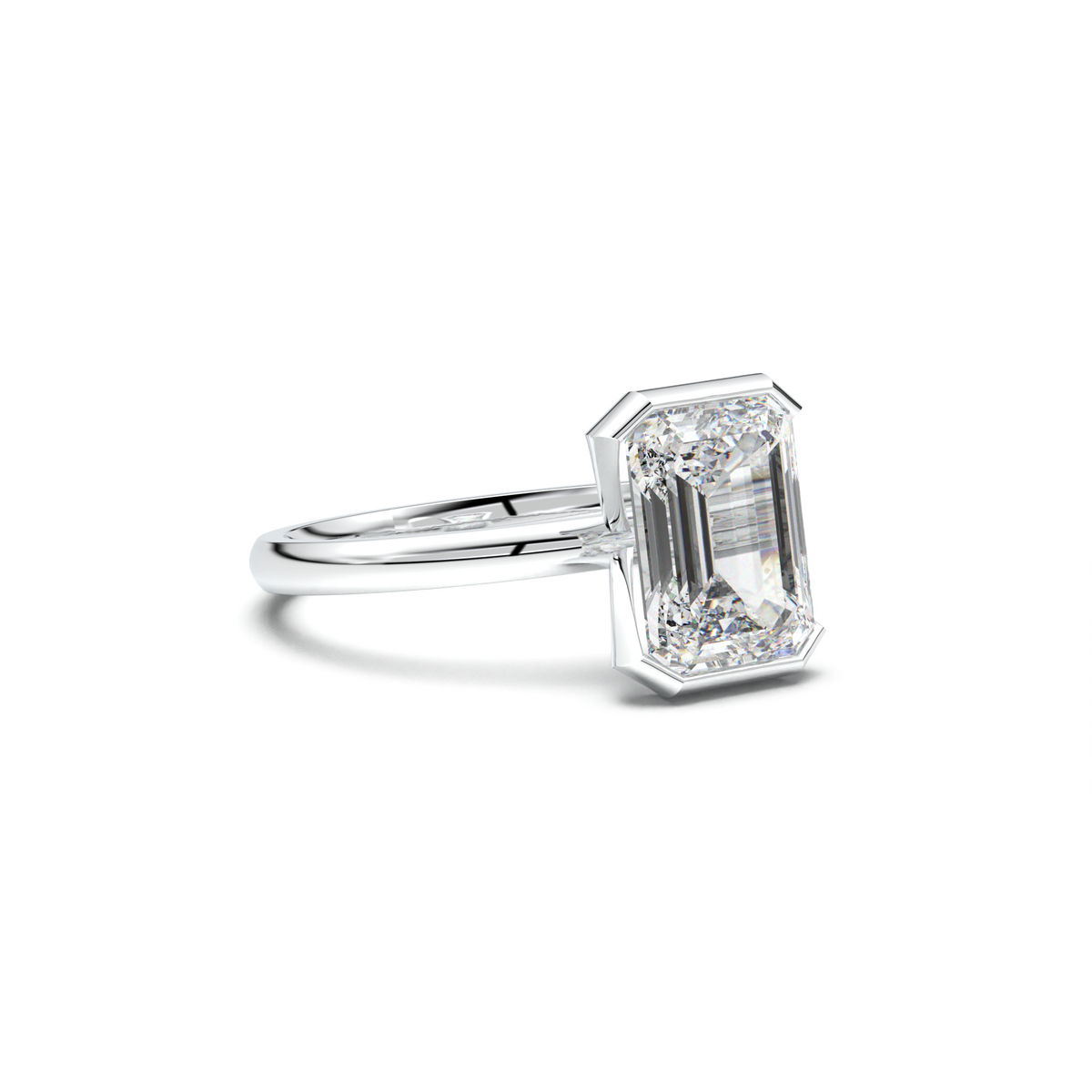 Emerald Cut Half-Bezel Engagement Ring