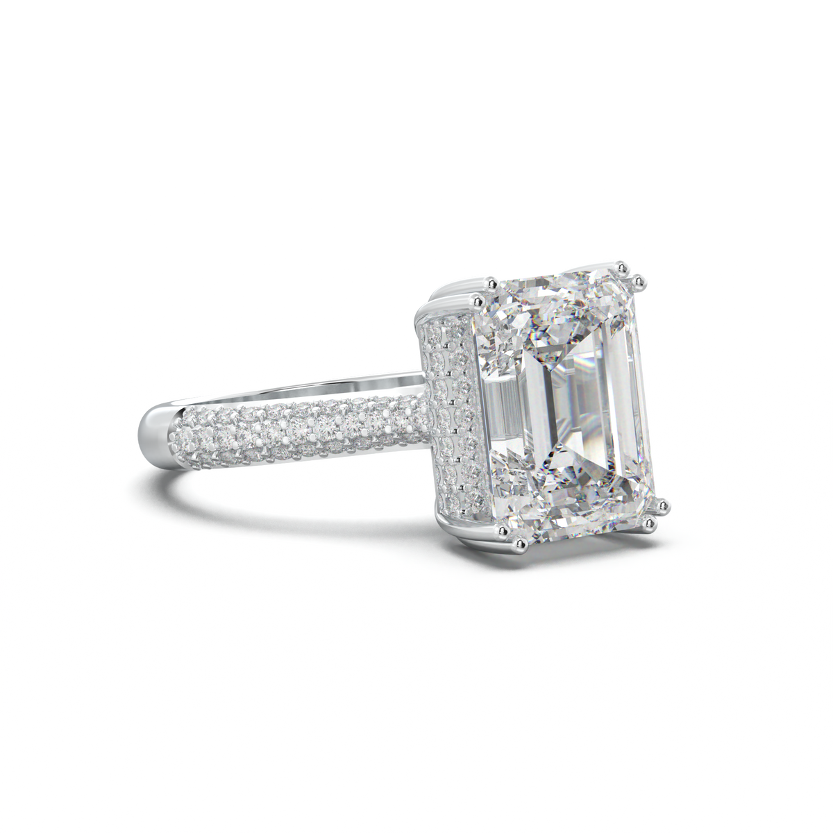 Emerald Double Pavé Engagement Ring