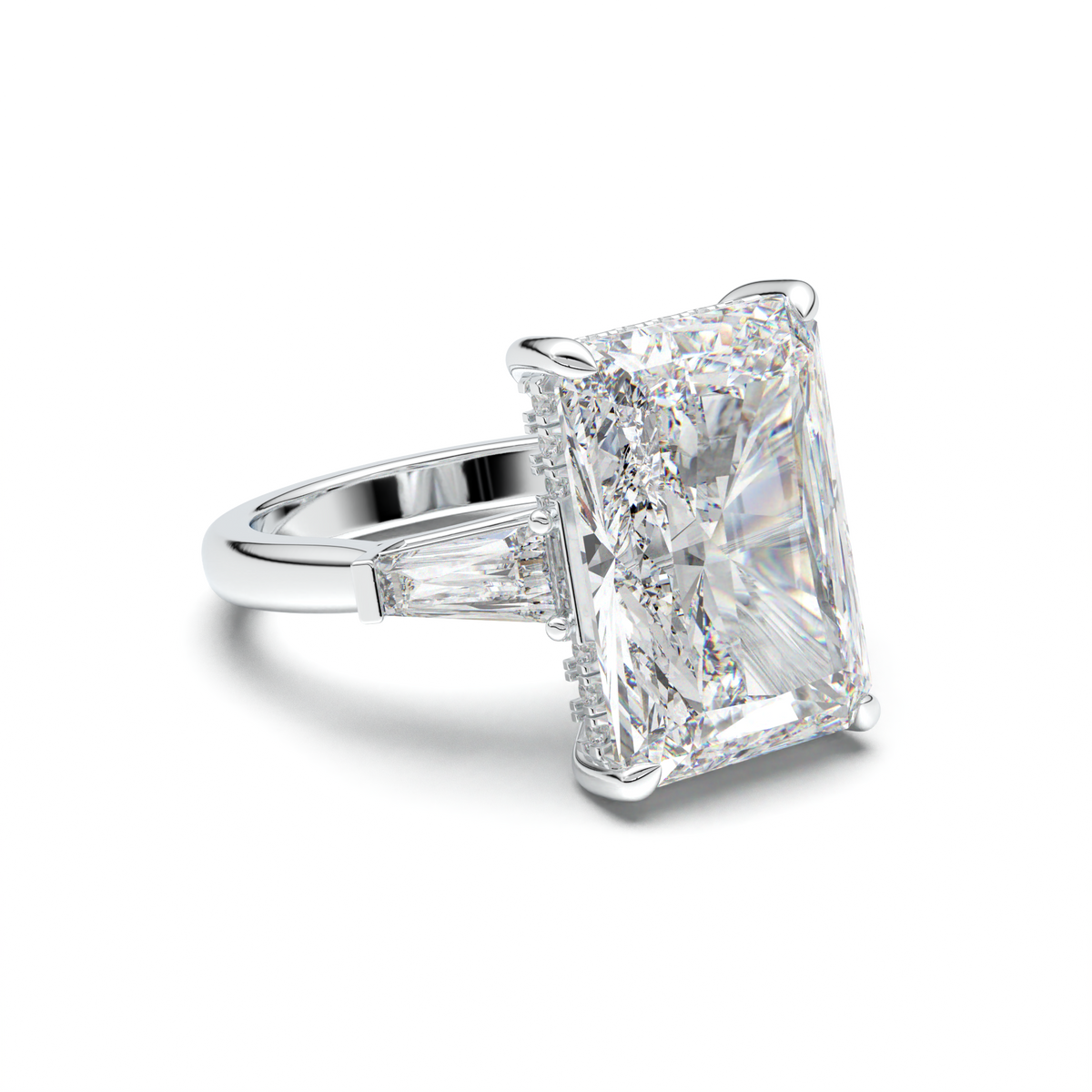 Radiant Baguette Hidden Halo Engagement Ring