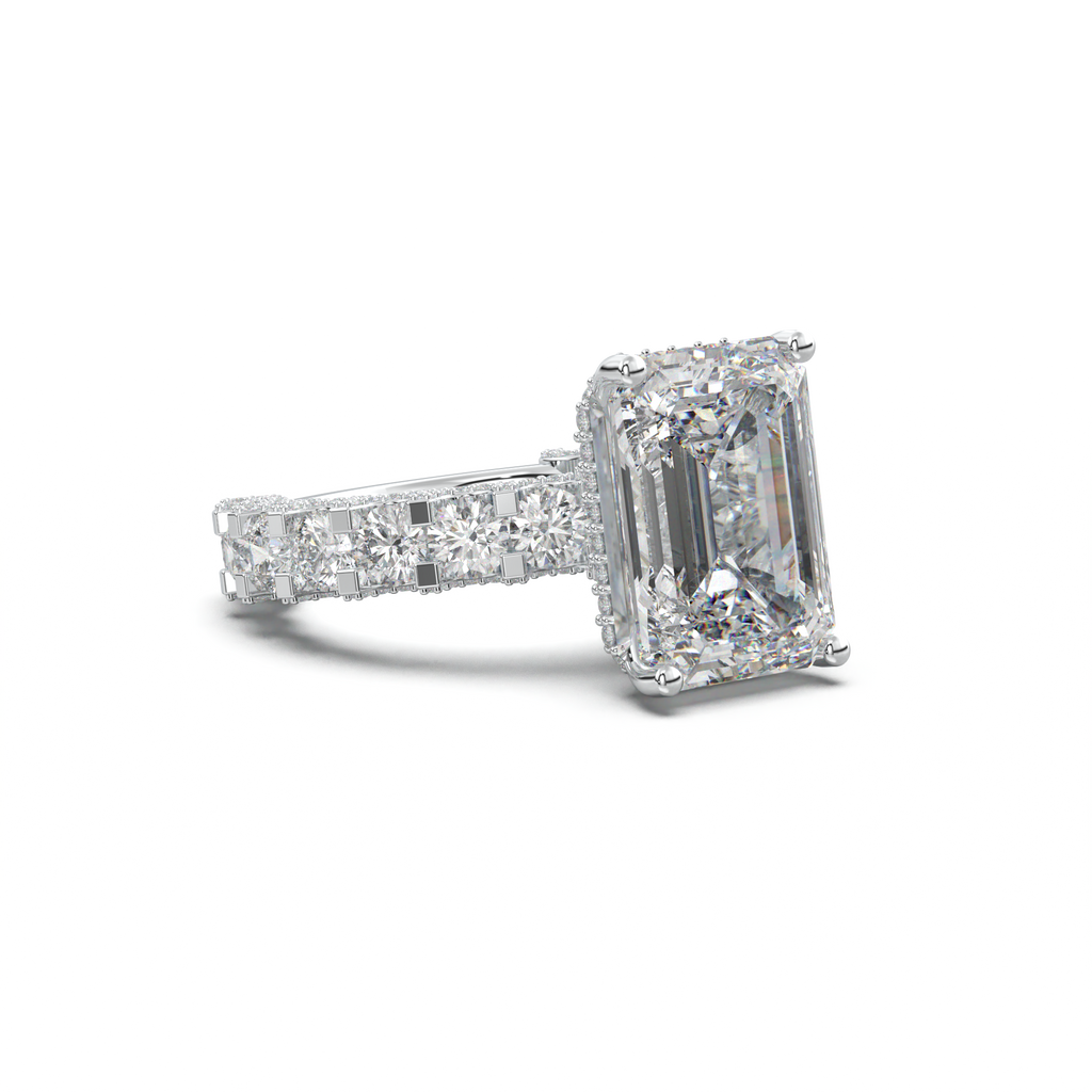 Emerald Diamond Band Engagement Ring