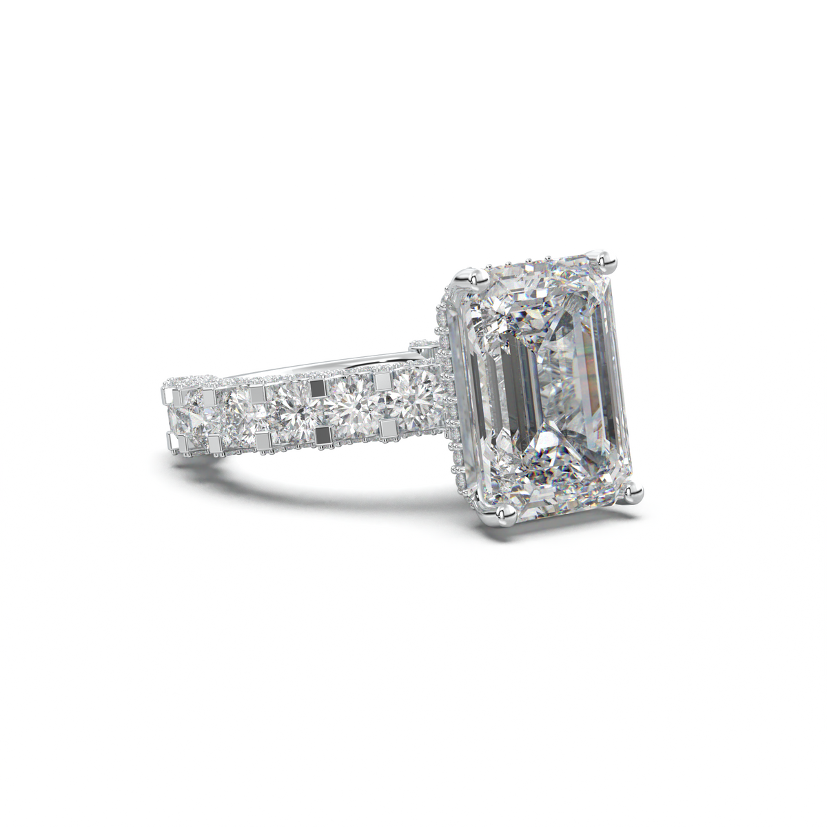 Emerald Diamond Band Engagement Ring