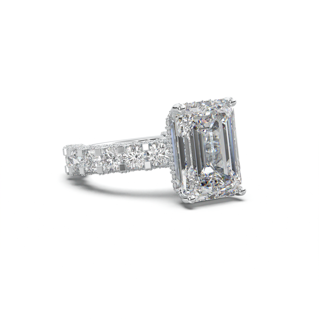Emerald Diamond Band Engagement Ring
