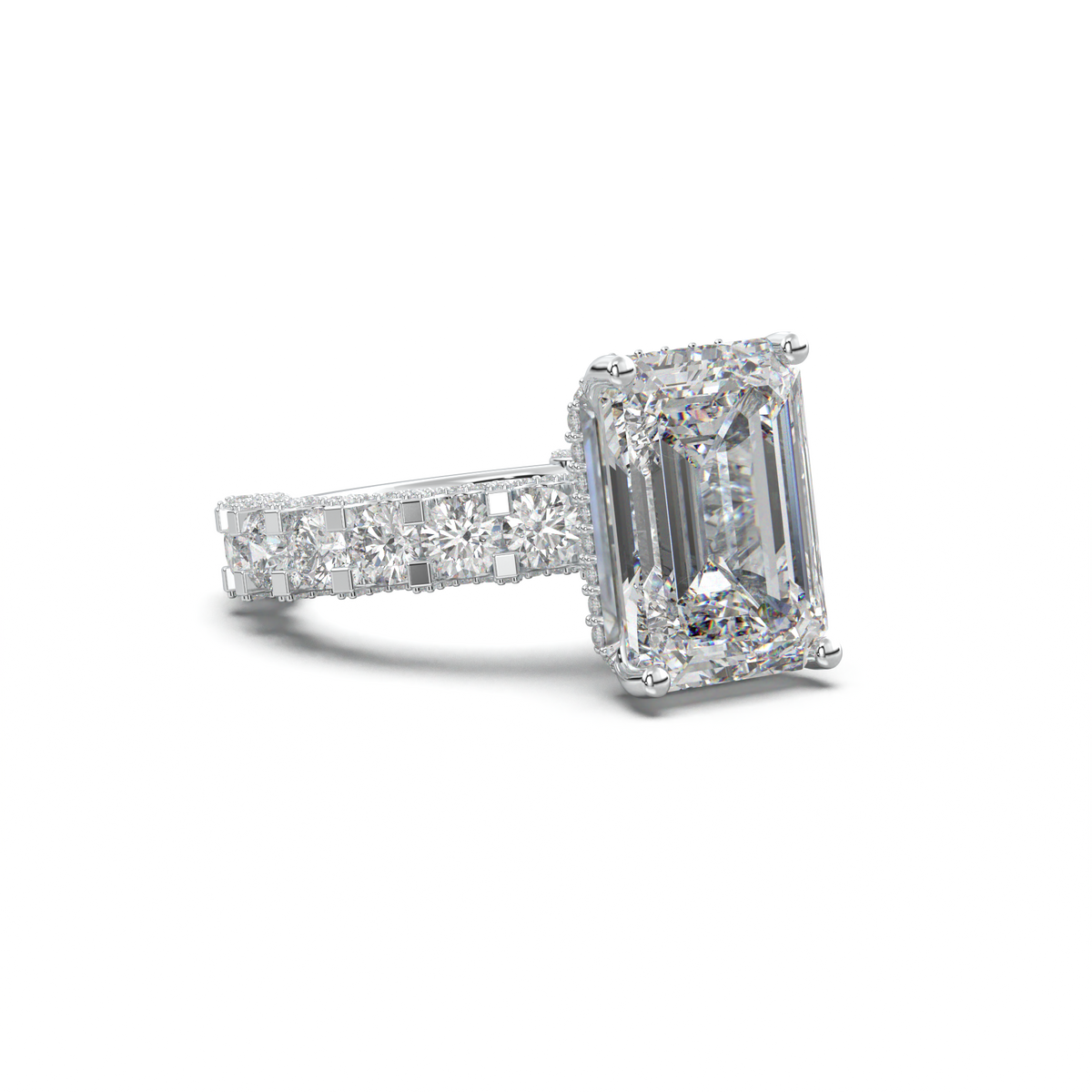 Emerald Diamond Band Engagement Ring
