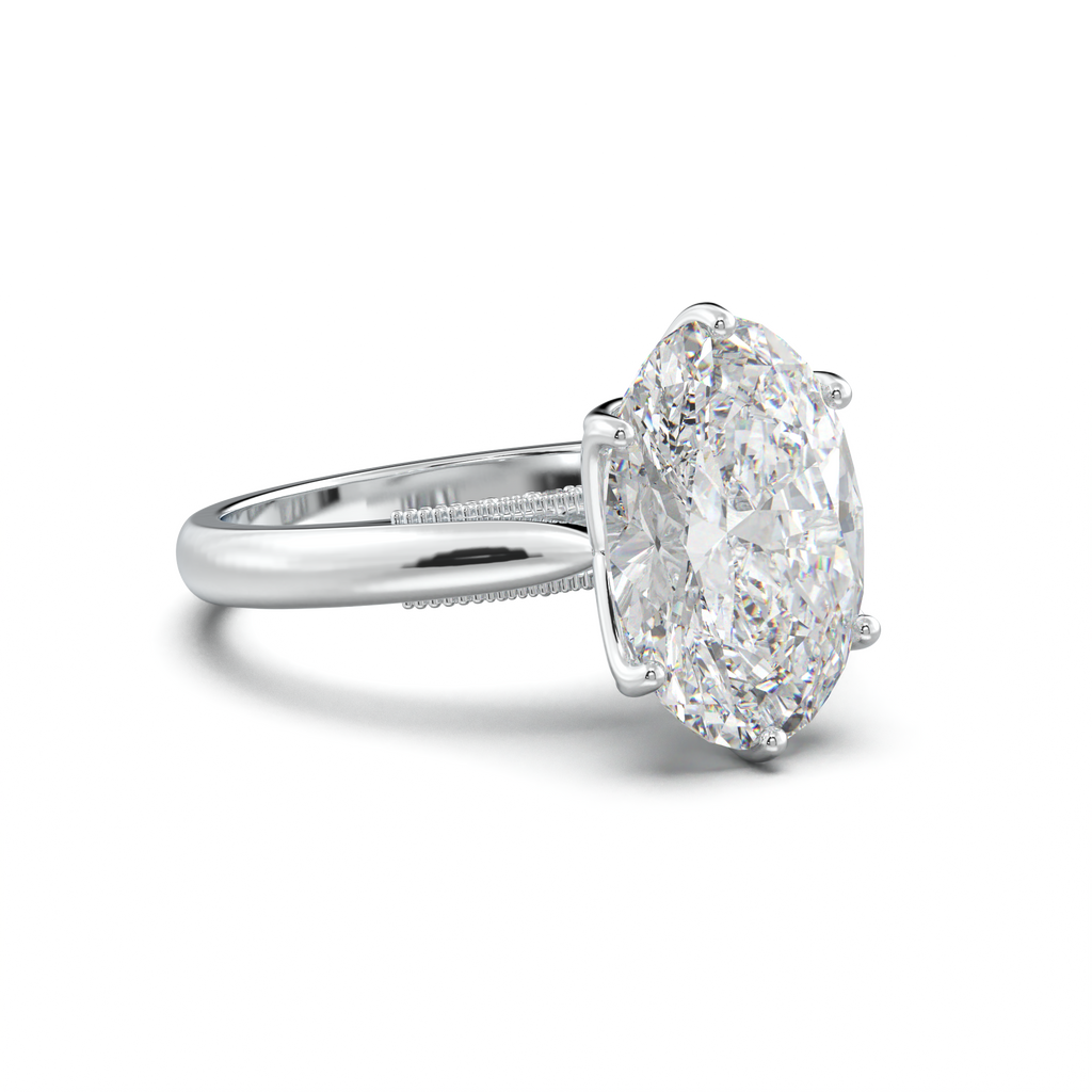 Oval Tulip Setting Hidden bridge Halo Engagement Ring