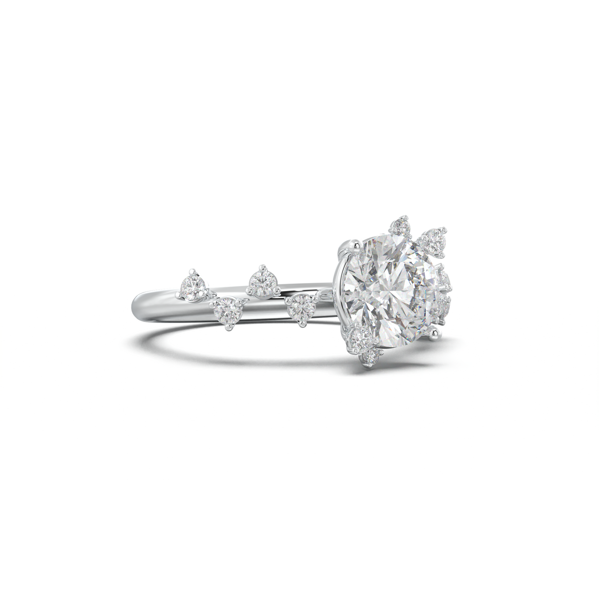 Round Botanical Accent Engagement Ring