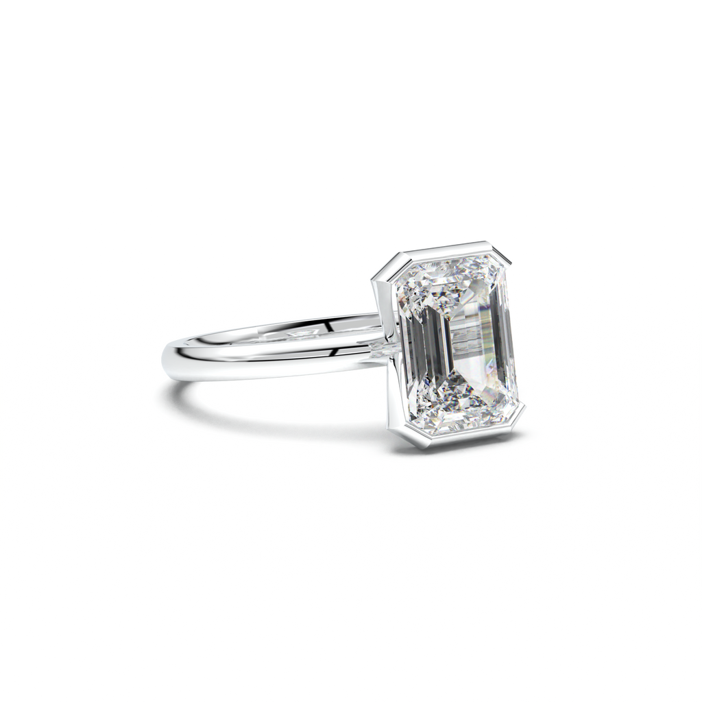 Emerald Cut Half-Bezel Engagement Ring