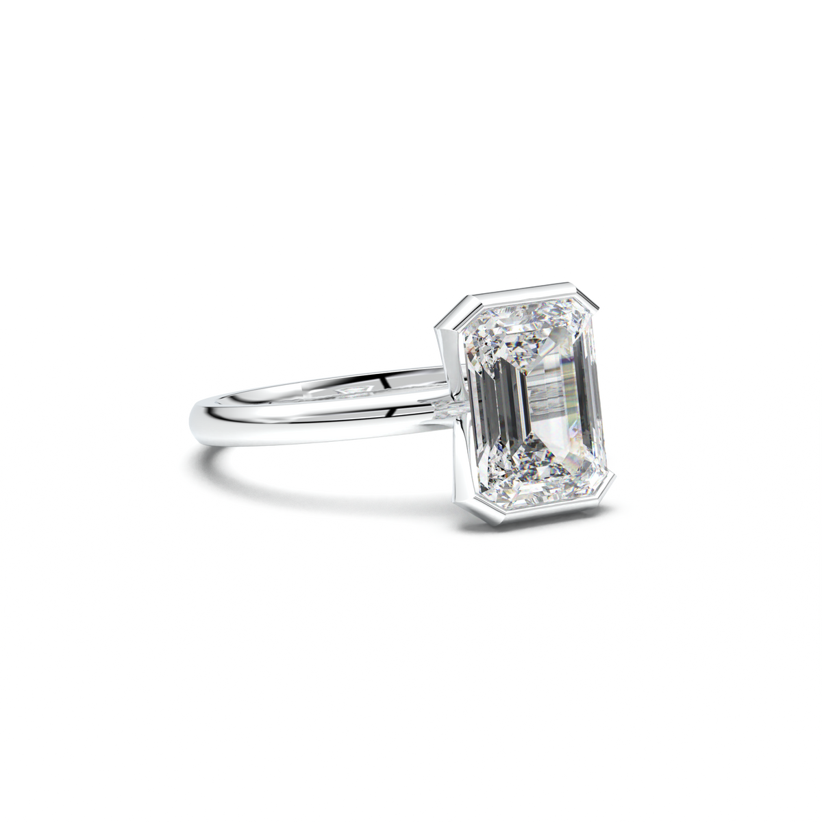 Emerald Cut Half-Bezel Engagement Ring