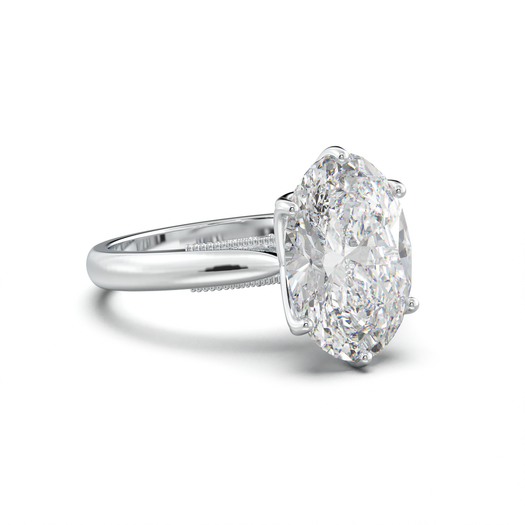 Oval Tulip Setting Hidden bridge Halo Engagement Ring