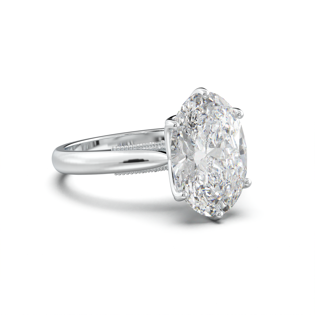 Oval Tulip Setting Hidden bridge Halo Engagement Ring