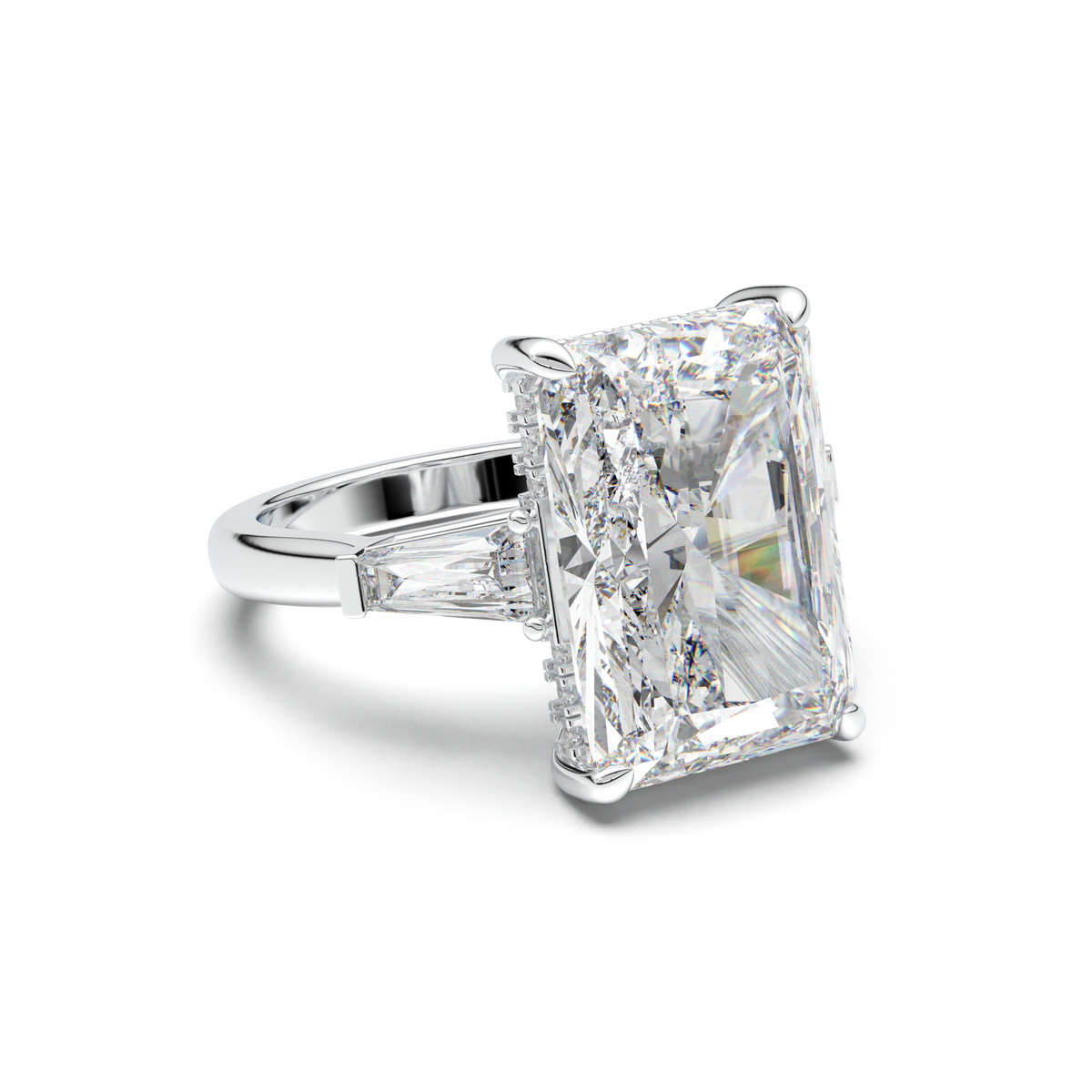 Radiant Baguette Hidden Halo Engagement Ring