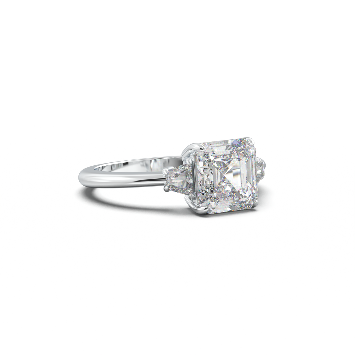 Asscher Baguette Three-Stone Engagement Ring