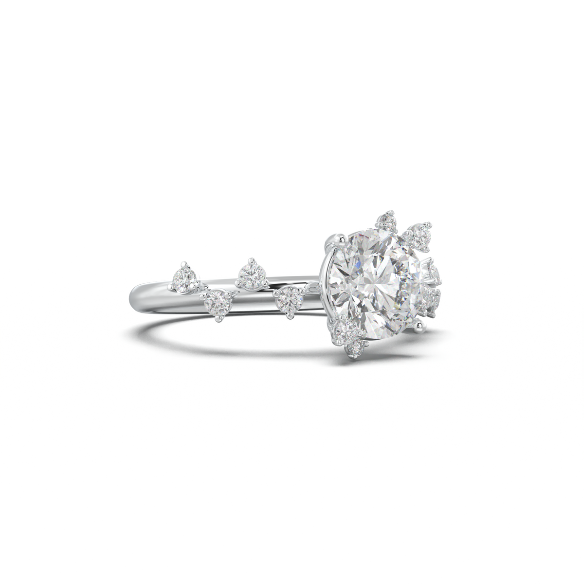 Round Botanical Accent Engagement Ring