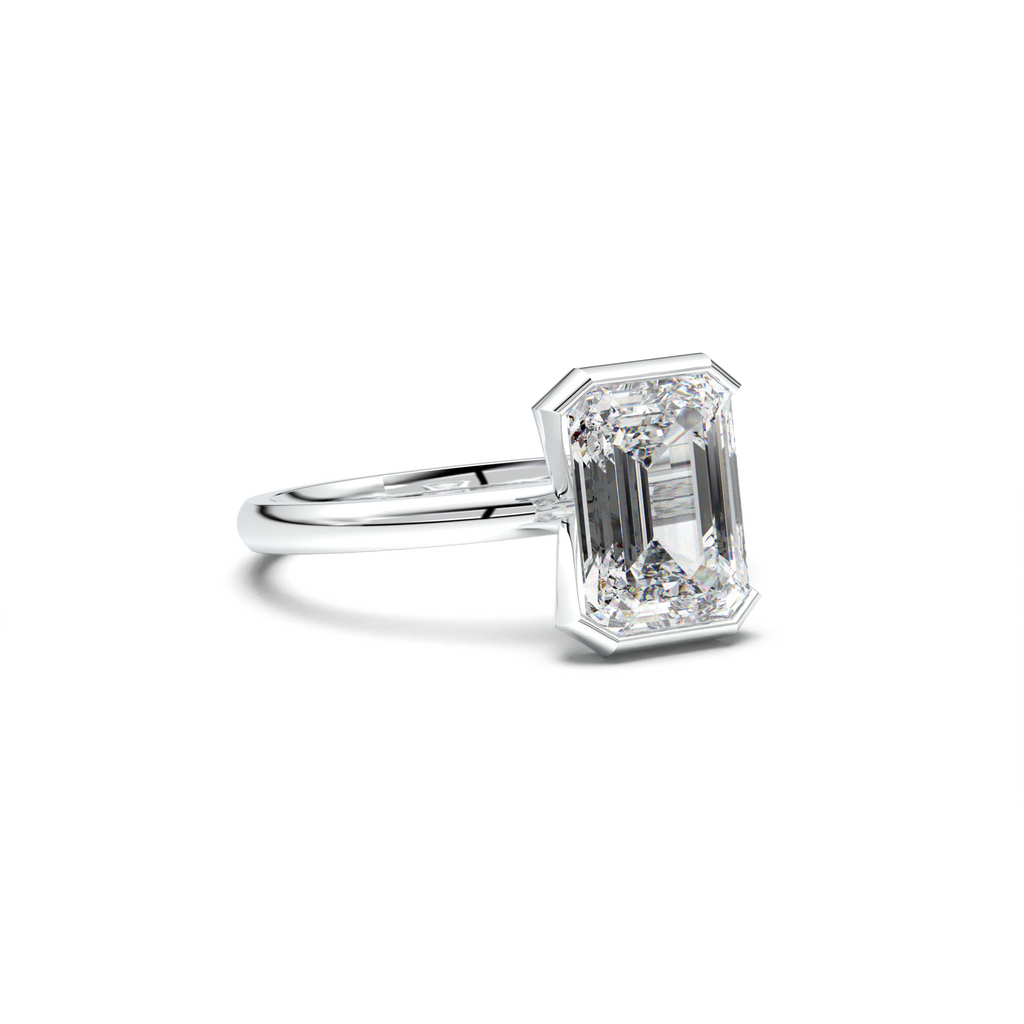 Emerald Cut Half-Bezel Engagement Ring