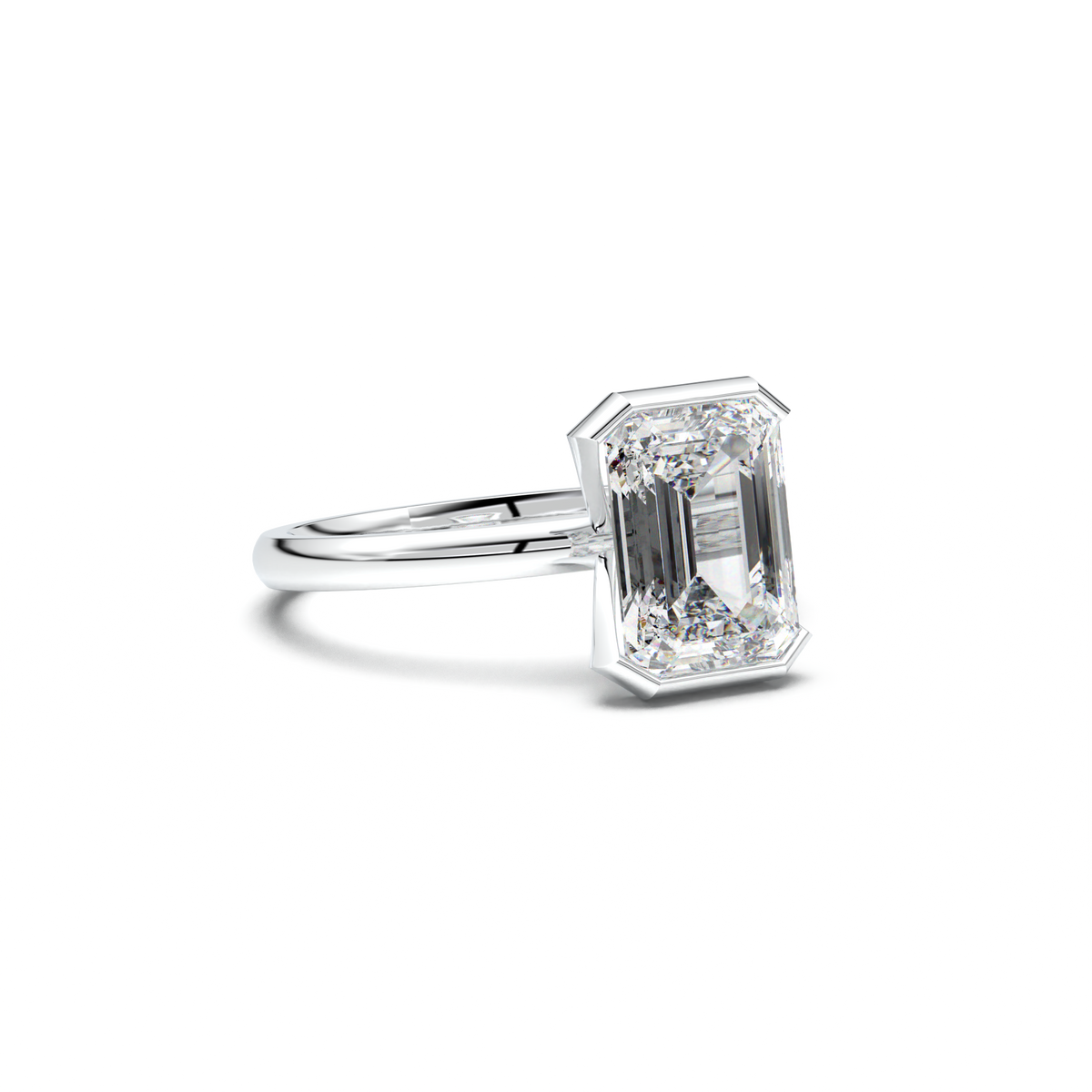 Emerald Cut Half-Bezel Engagement Ring