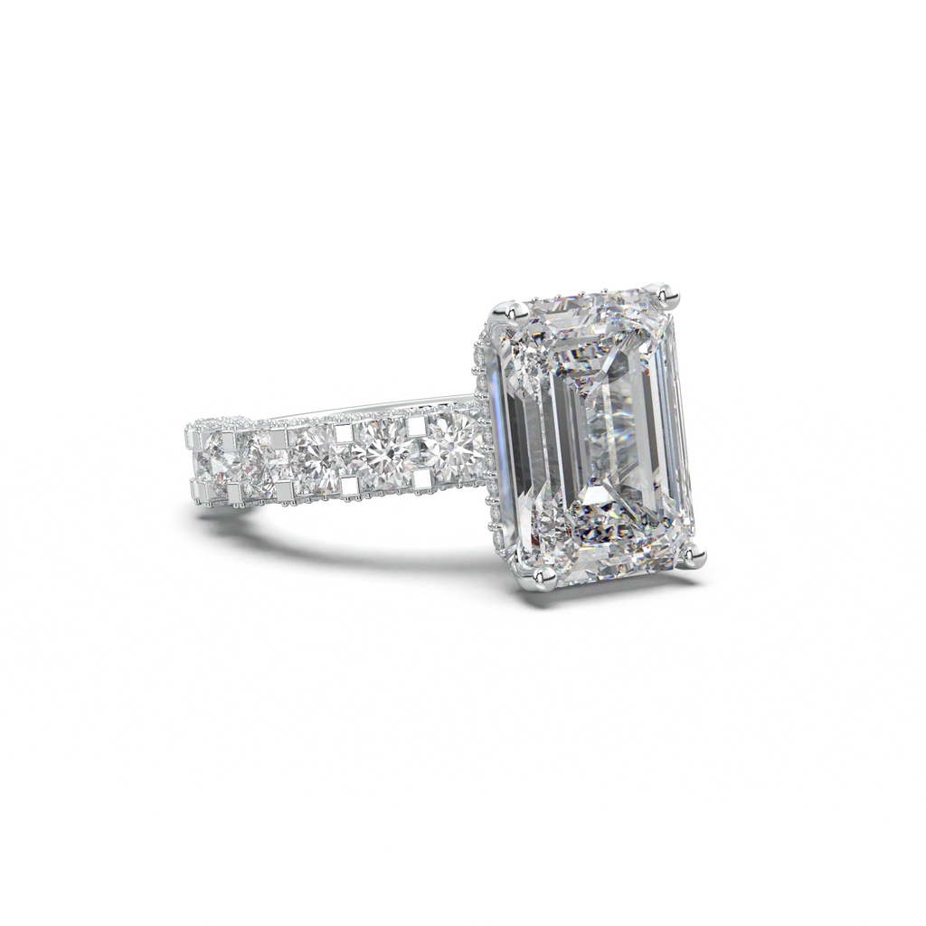Emerald Diamond Band Engagement Ring