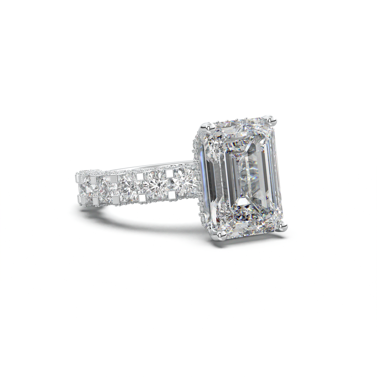 Emerald Diamond Band Engagement Ring