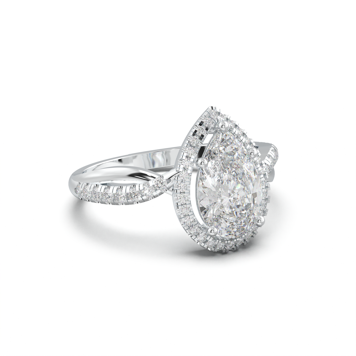 Pear Halo Twisted Pavé Engagement Ring