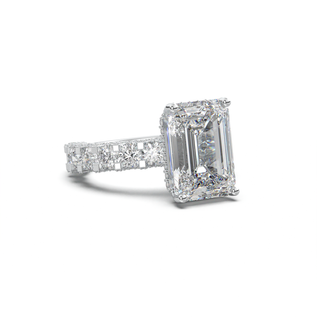 Emerald Diamond Band Engagement Ring