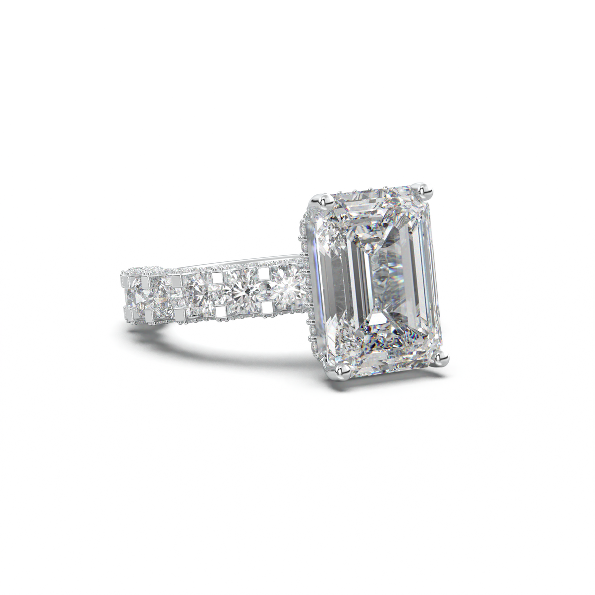 Emerald Diamond Band Engagement Ring