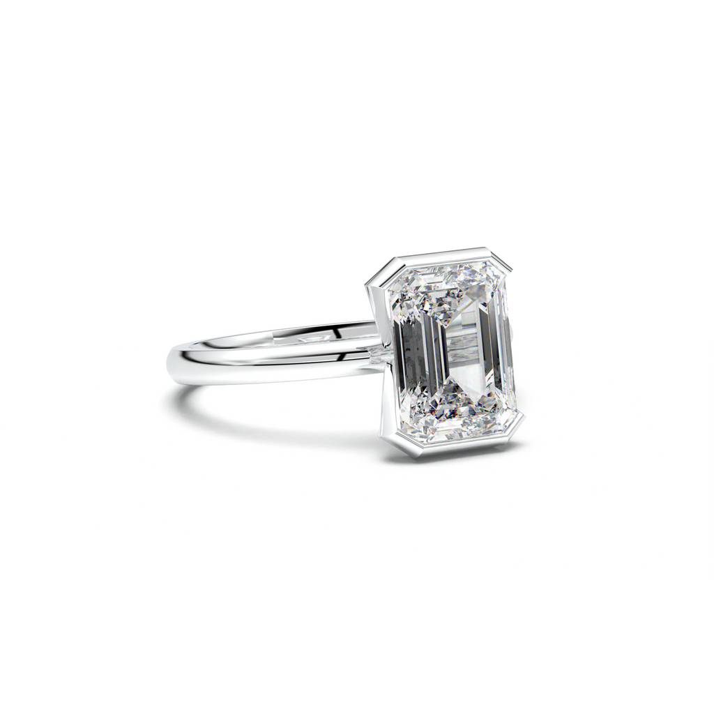 Emerald Cut Half-Bezel Engagement Ring