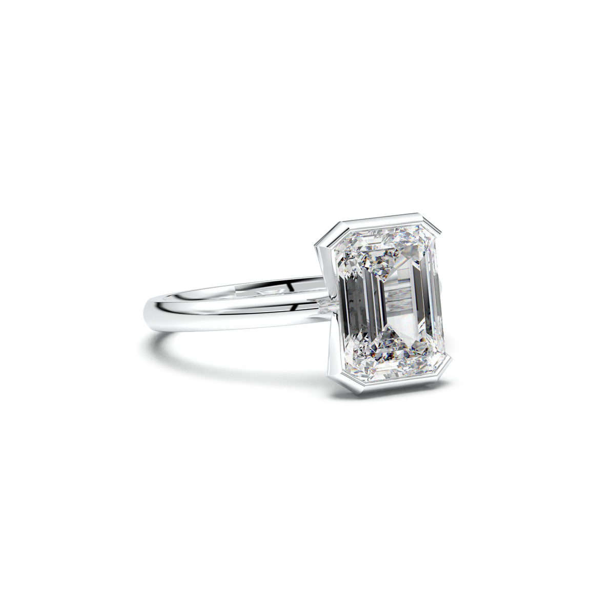 Emerald Cut Half-Bezel Engagement Ring