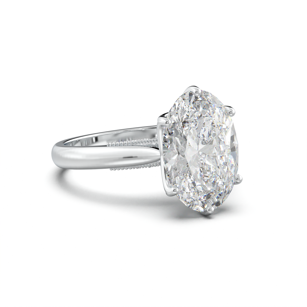 Oval Tulip Setting Hidden bridge Halo Engagement Ring