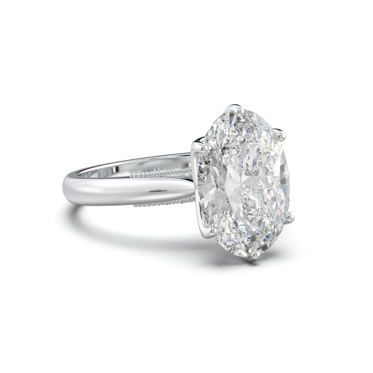 Oval Tulip Setting Hidden bridge Halo Engagement Ring