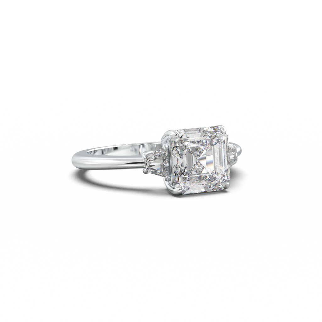 Asscher Baguette Three-Stone Engagement Ring