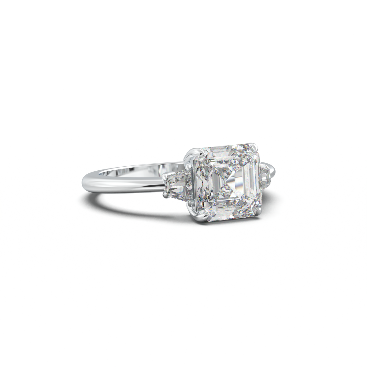 Asscher Baguette Three-Stone Engagement Ring