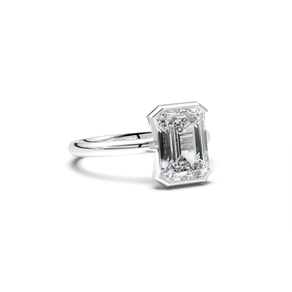 Emerald Cut Half-Bezel Engagement Ring