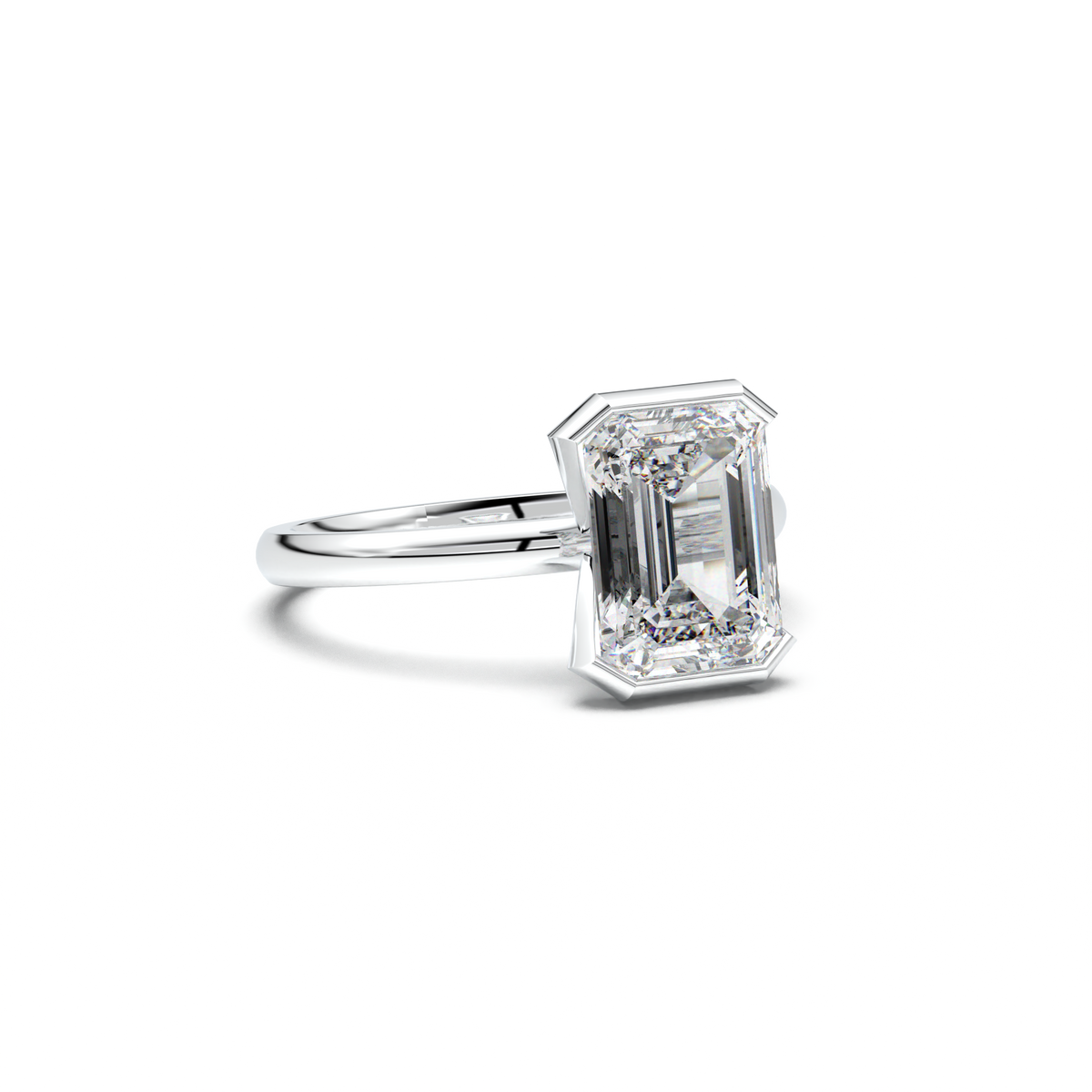 Emerald Cut Half-Bezel Engagement Ring