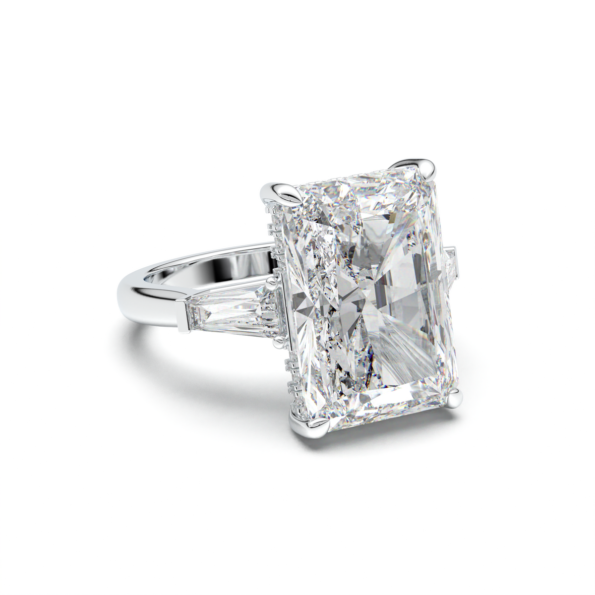 Radiant Baguette Hidden Halo Engagement Ring