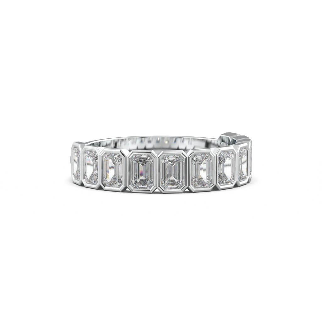 Emerald Bezel Half-Eternity Wedding Band