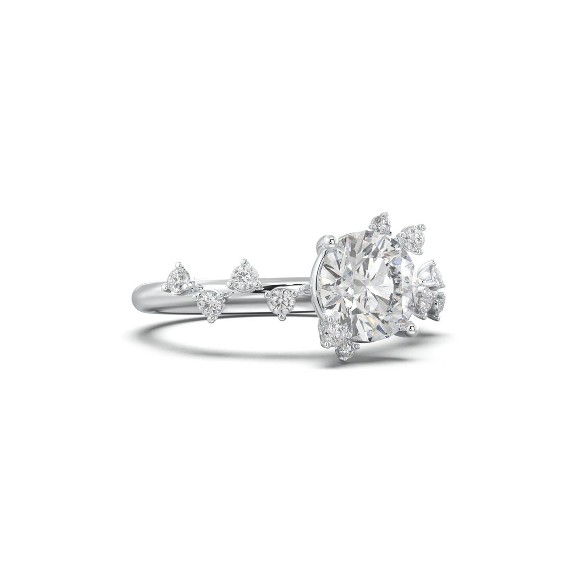 Round Botanical Accent Engagement Ring