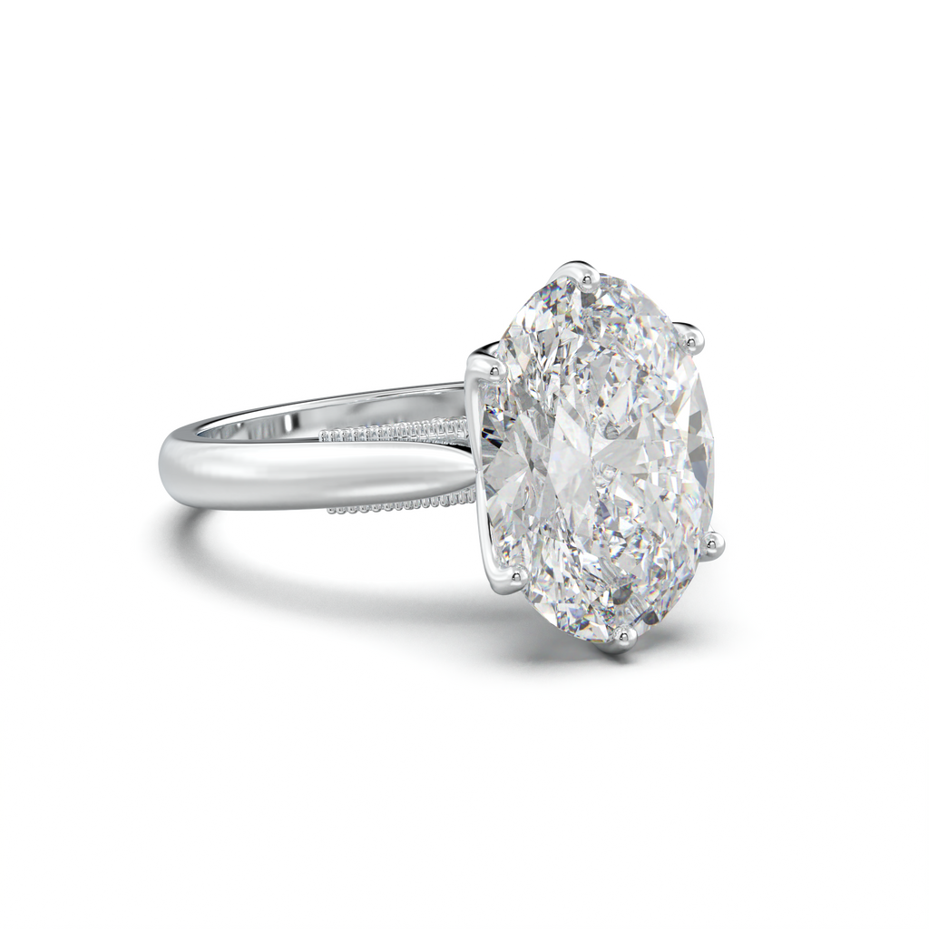 Oval Tulip Setting Hidden bridge Halo Engagement Ring