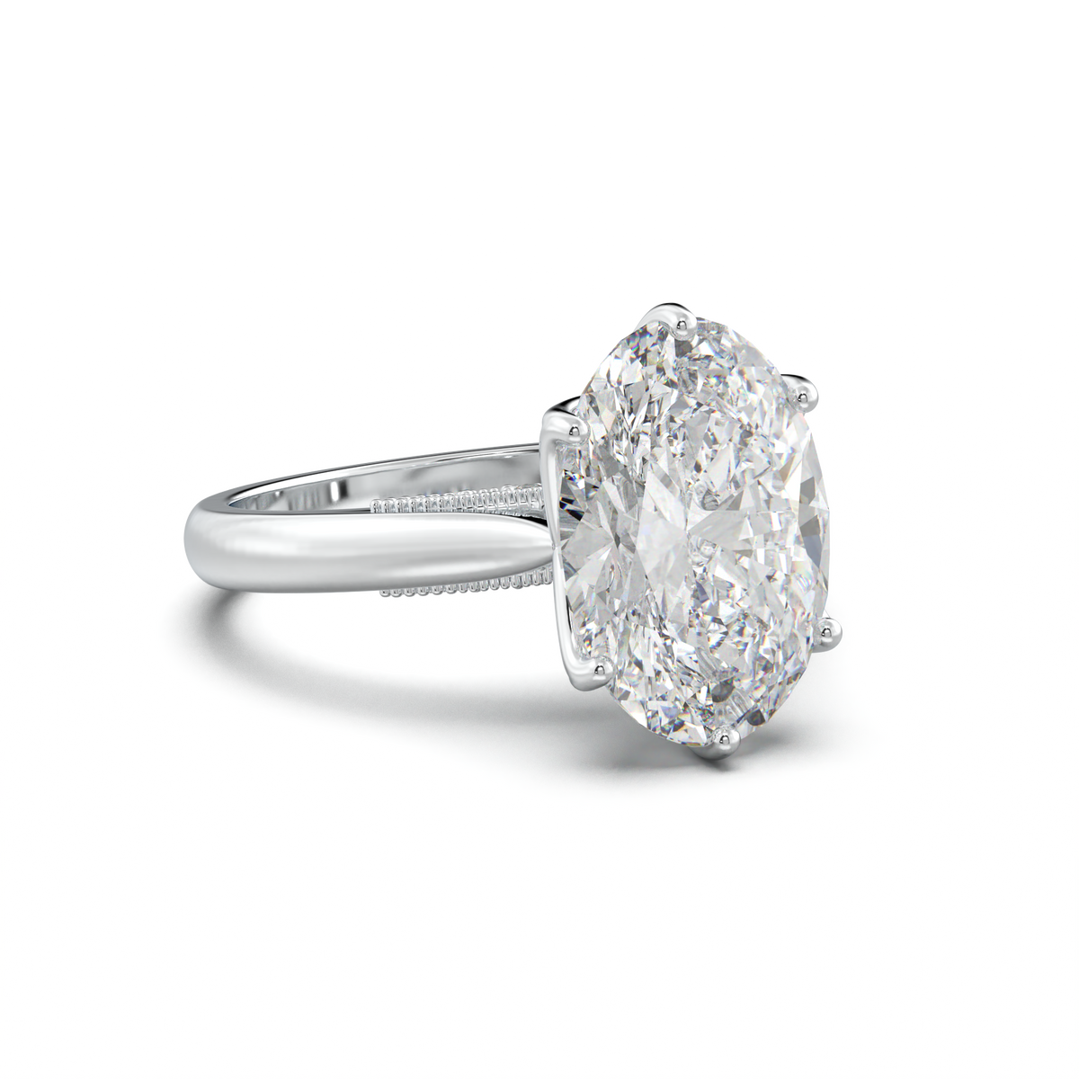 Oval Tulip Setting Hidden bridge Halo Engagement Ring