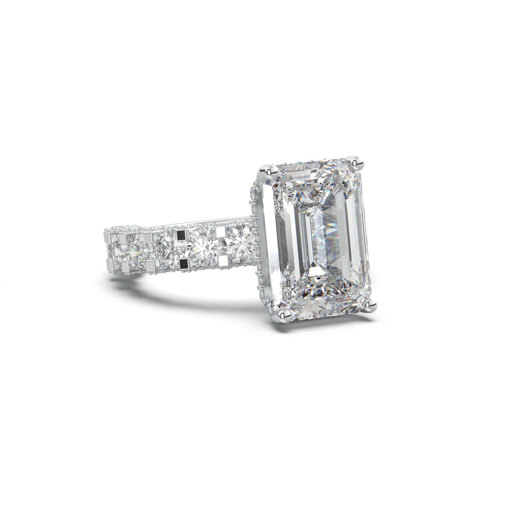Emerald Diamond Band Engagement Ring
