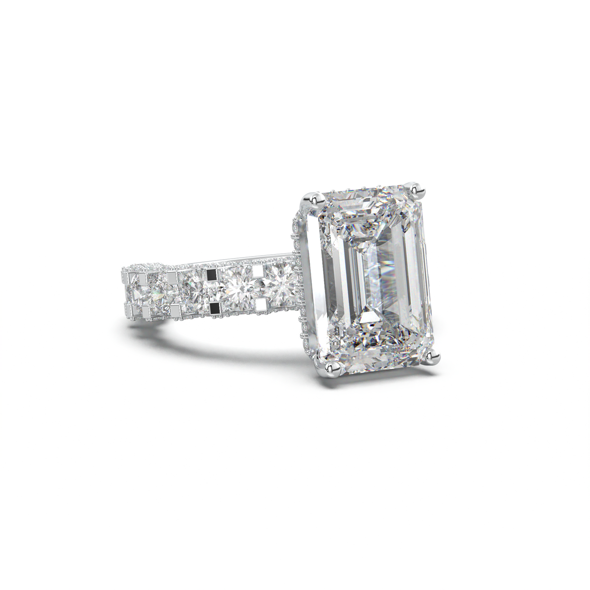 Emerald Diamond Band Engagement Ring