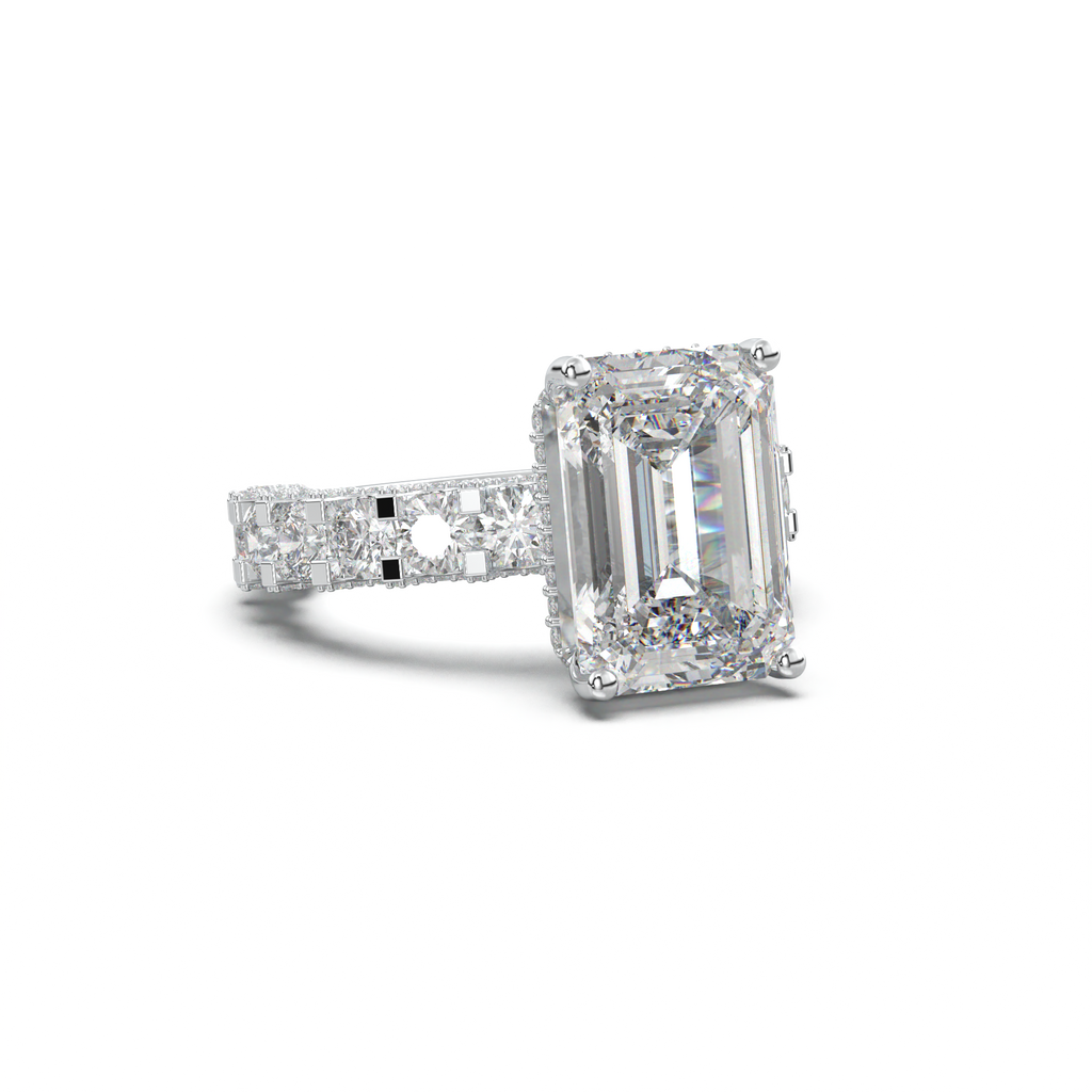 Emerald Diamond Band Engagement Ring