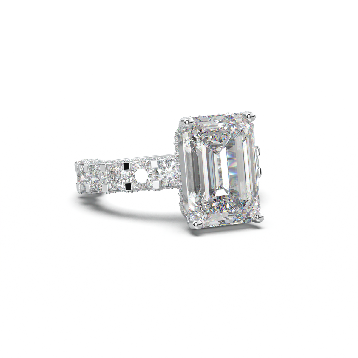 Emerald Diamond Band Engagement Ring