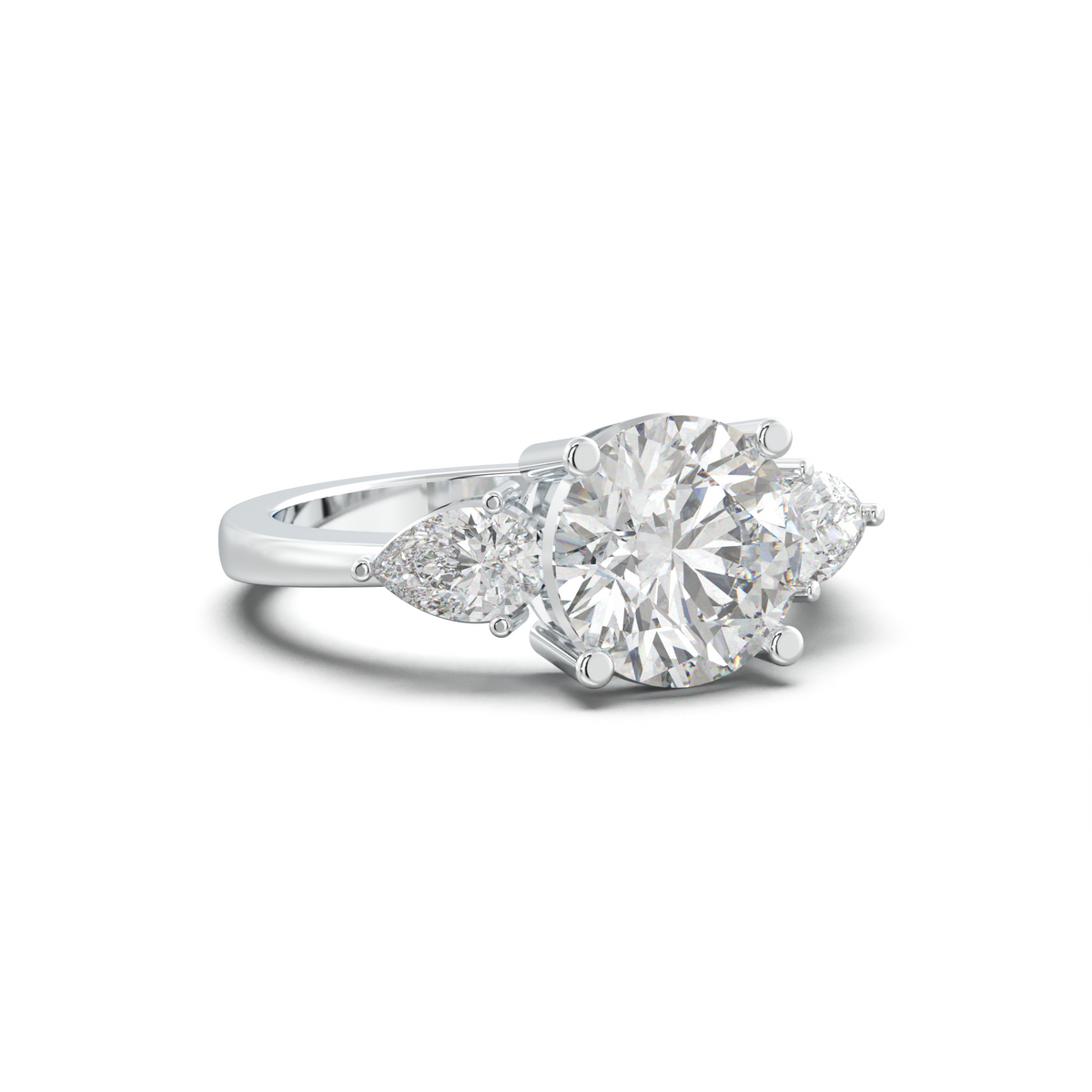 Round Pear Three-Stone Engagement Ring